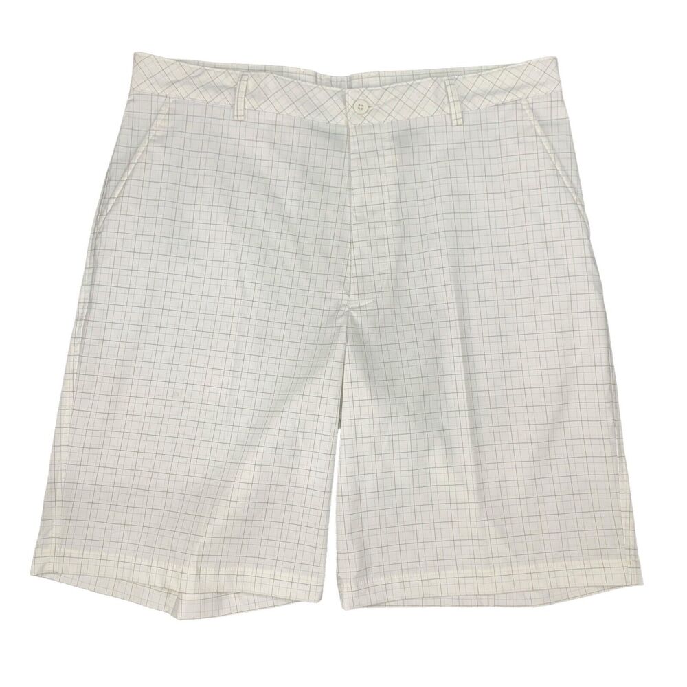 Bolle Short Mens 36 White Plaid Lightweight Stretch‎ Performance Golf Bermuda